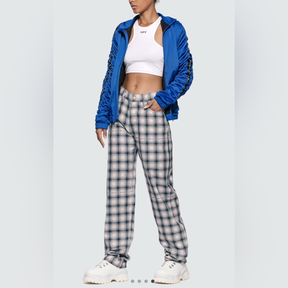 EYTYS Benz Tartan Blush Jeans High Rise Wide Leg Plaid Cotton NWOT